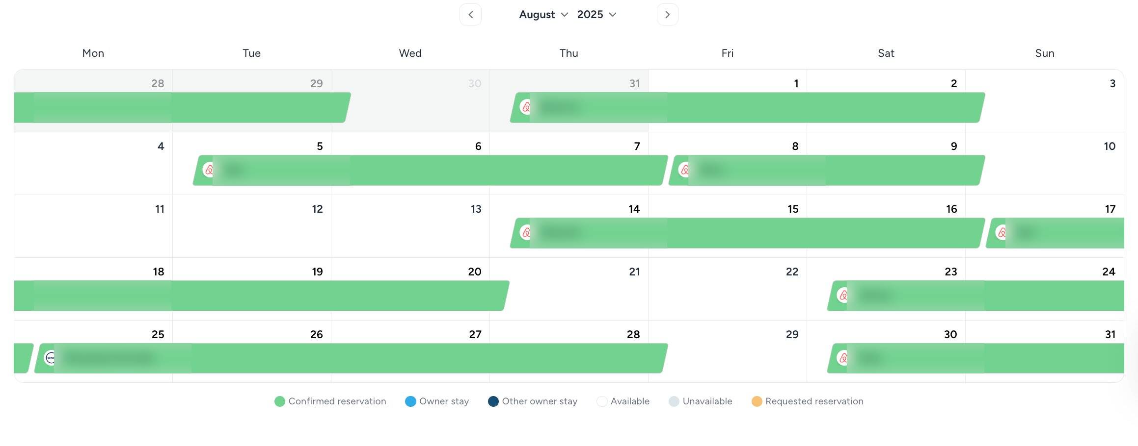 Booking calendar, booked solid