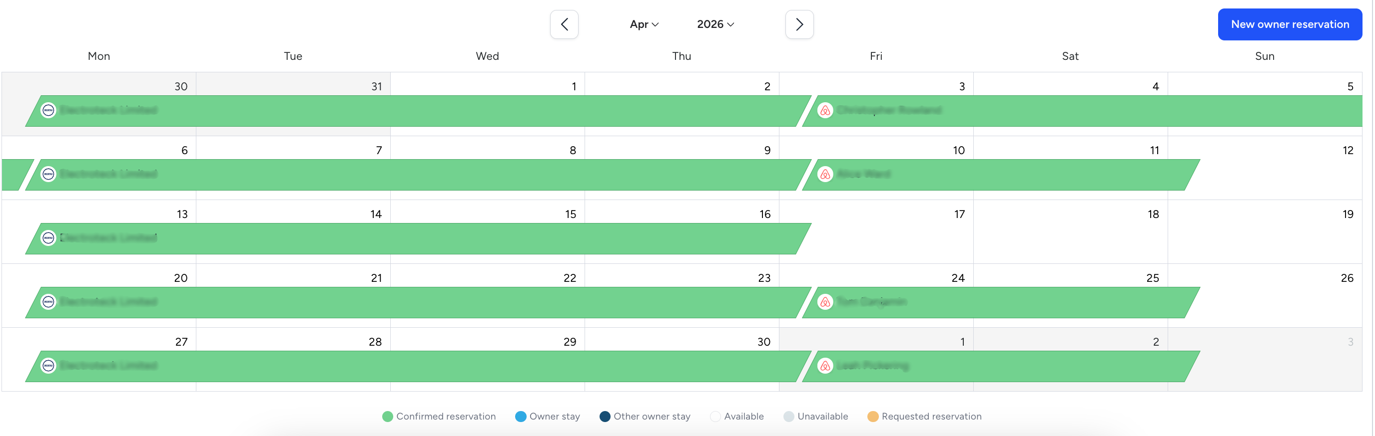Booking calendar, booked solid